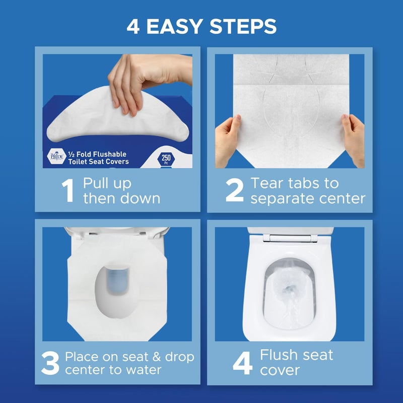 Medpride Eco-Friendly Bathroom Protector Sheets - Septic Safe-Disposable Toilet Seat Covers [Pack of 250] - Flushable Toilet Seat Covers For Travel & Public Restrooms- White half-fold liners - Image 3